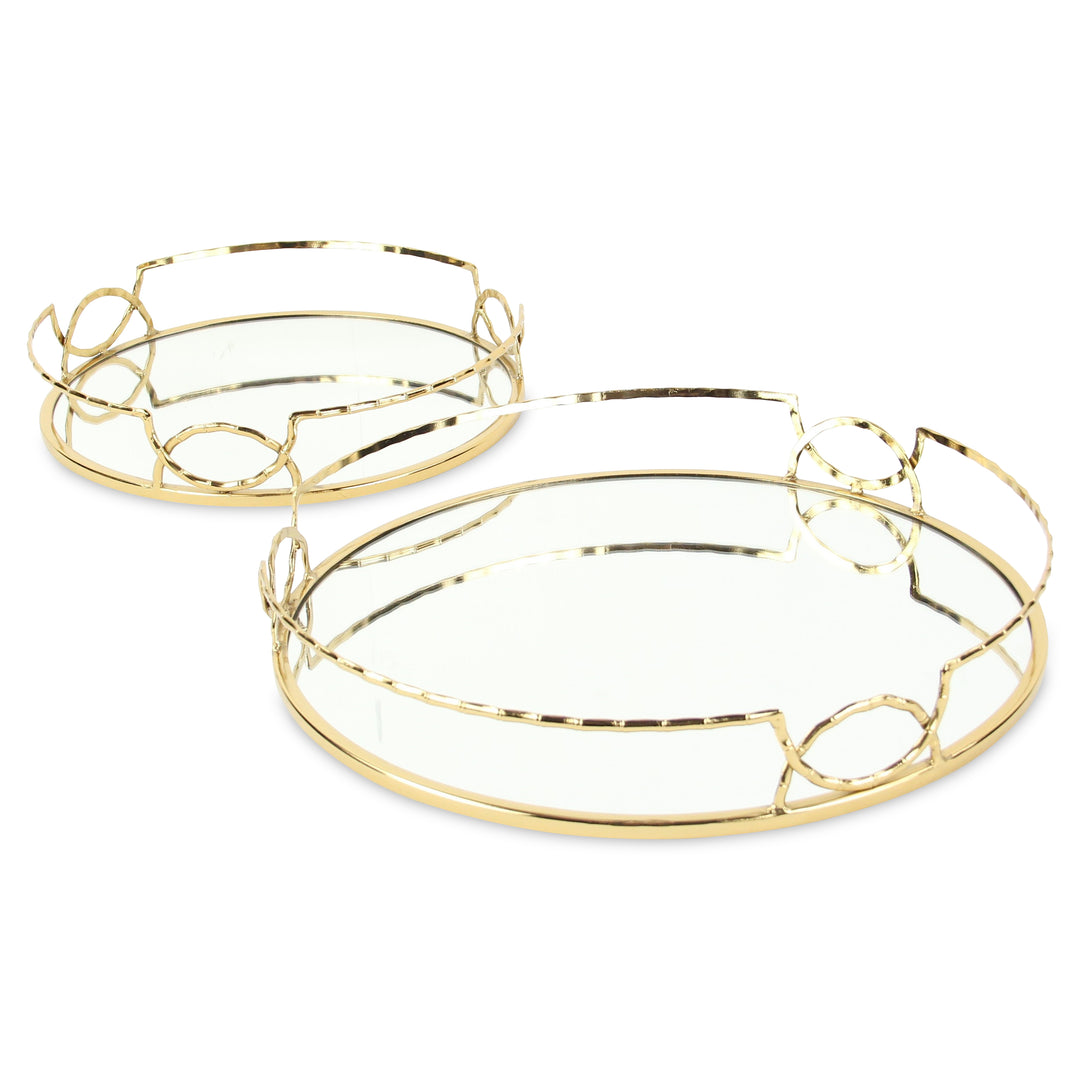 5694-2GD - Mianzi Metal Bamboo Gold Trays