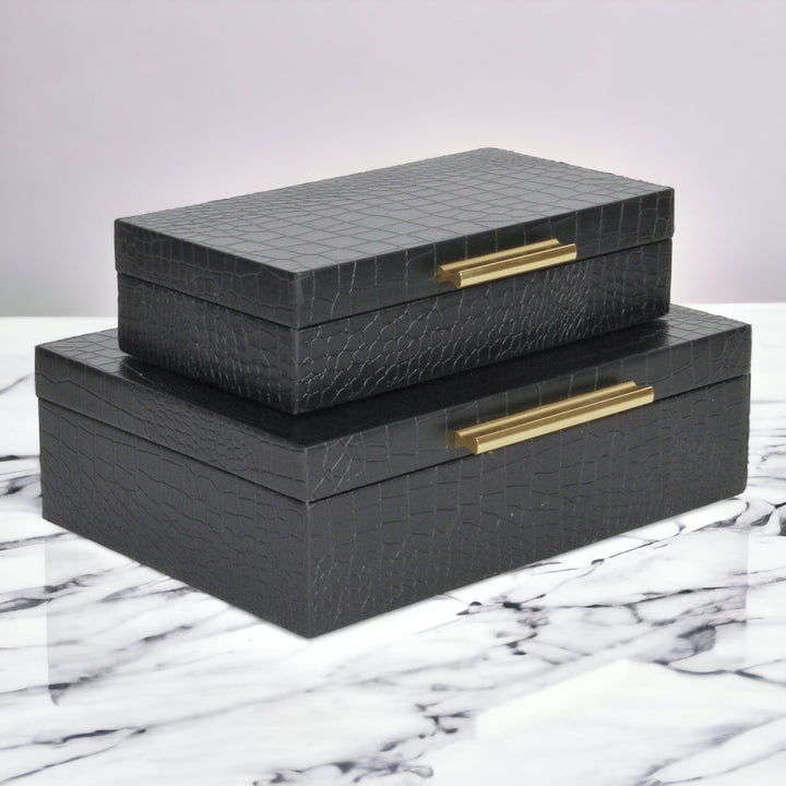 5824-2BKC - Lusan Rect Shagreen Boxes - Black Croc