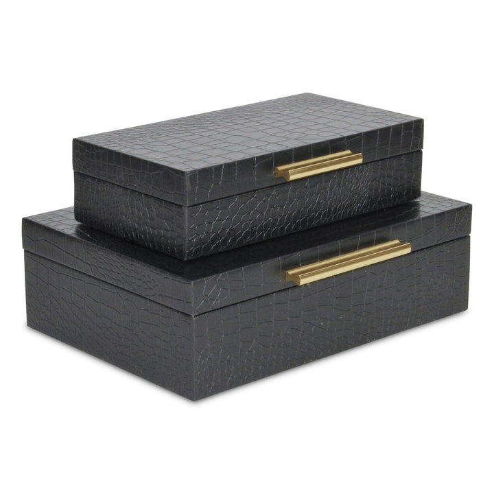 5824-2BKC - Lusan Rect Shagreen Boxes - Black Croc