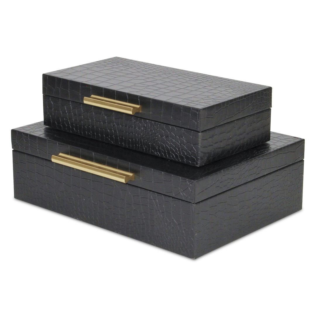 5824-2BKC - Lusan Rect Shagreen Boxes - Black Croc