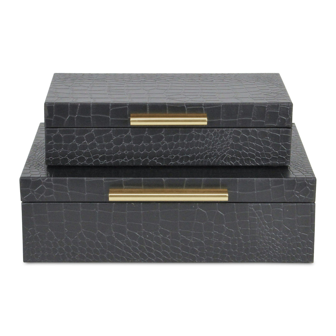 5824-2BKC - Lusan Rect Shagreen Boxes - Black Croc