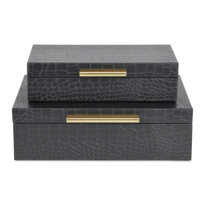 5824-2BKC - Lusan Rect Shagreen Boxes - Black Croc