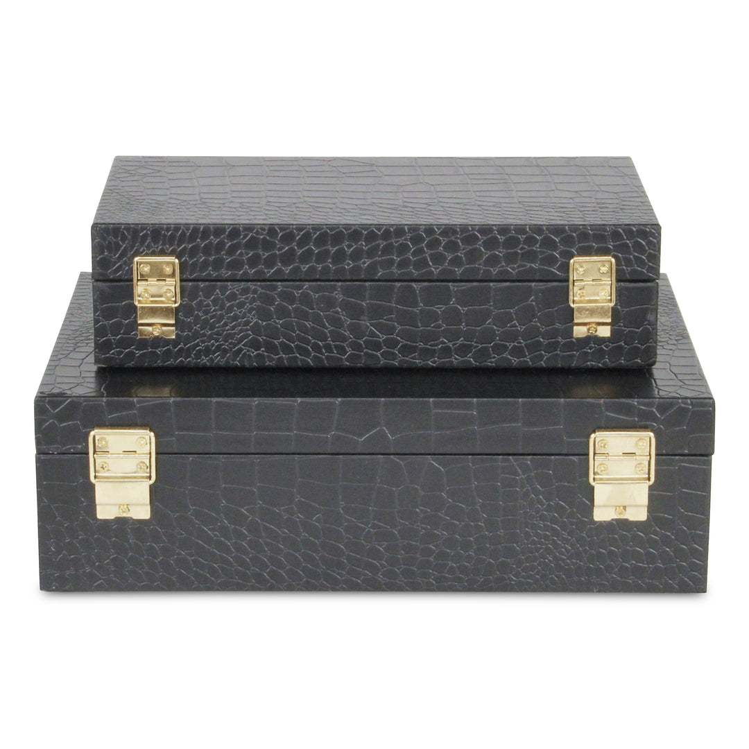 5824-2BKC - Lusan Rect Shagreen Boxes - Black Croc