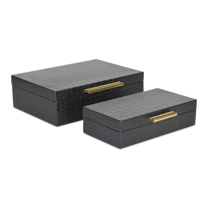 5824-2BKC - Lusan Rect Shagreen Boxes - Black Croc