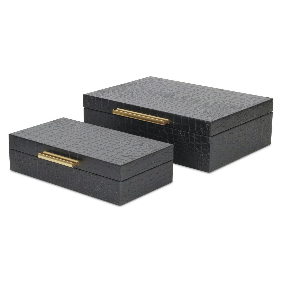 5824-2BKC - Lusan Rect Shagreen Boxes - Black Croc