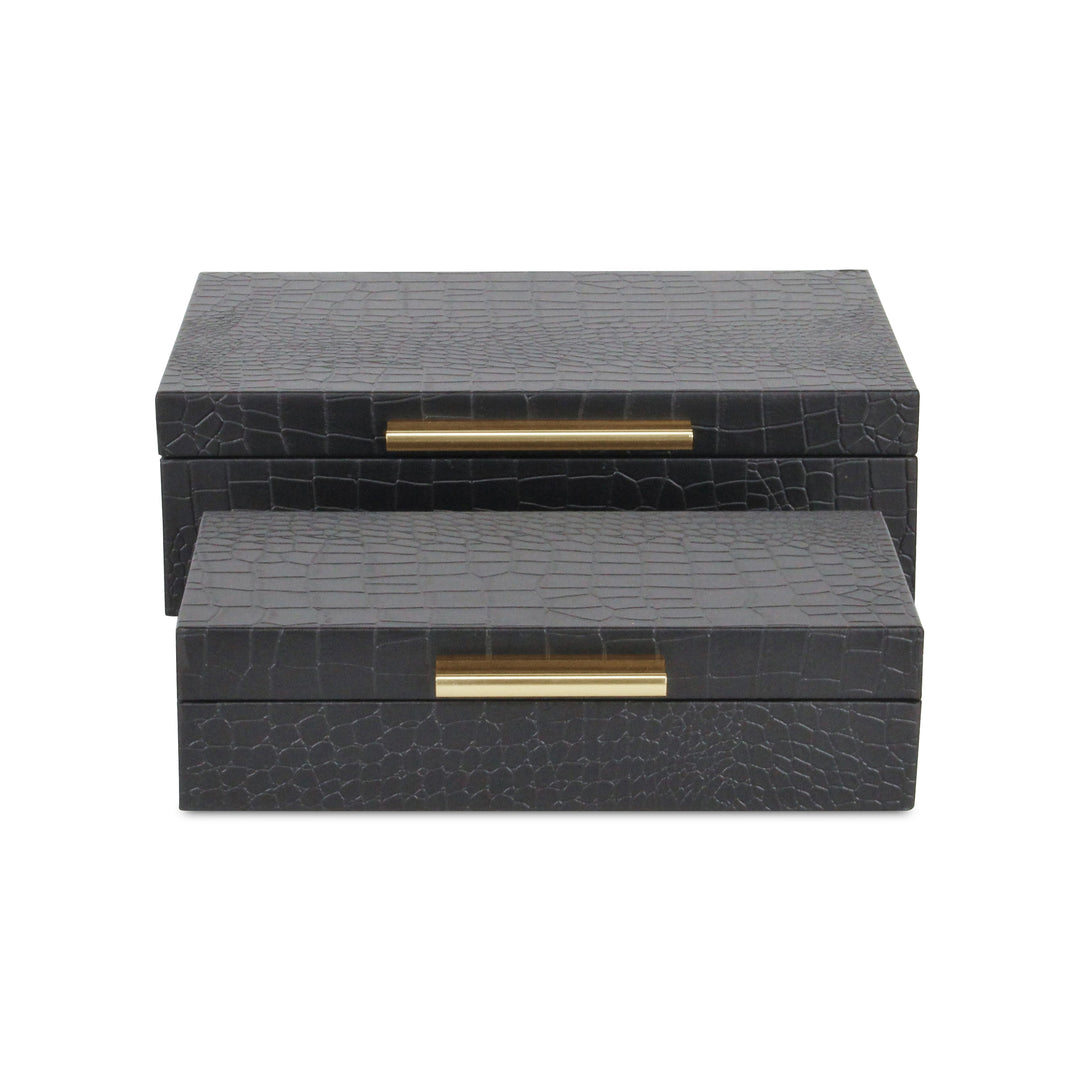 5824-2BKC - Lusan Rect Shagreen Boxes - Black Croc