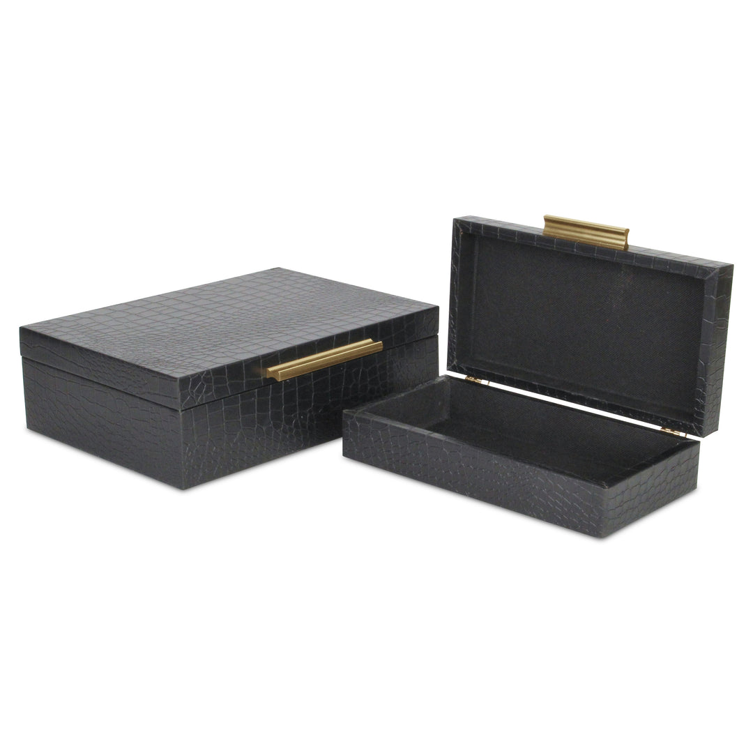 5824-2BKC - Lusan Rect Shagreen Boxes - Black Croc