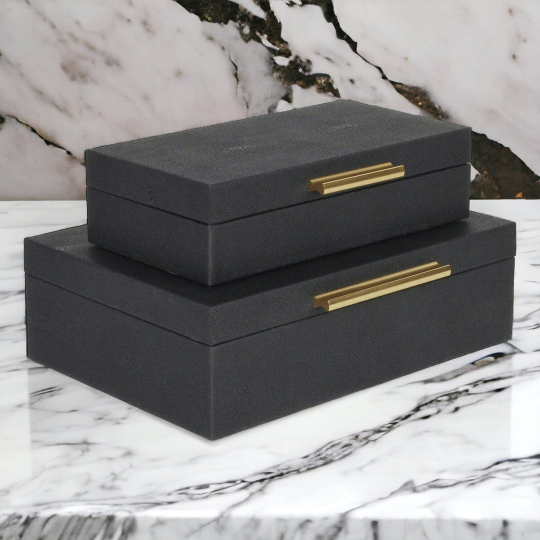 5824-2BK - Lusan Rect Shagreen Boxes -Black