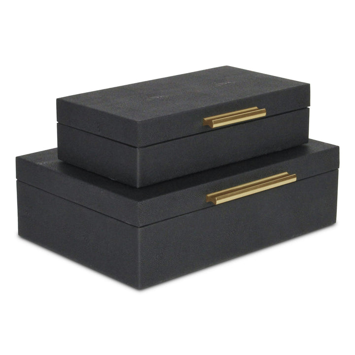 5824-2BK - Lusan Rect Shagreen Boxes -Black