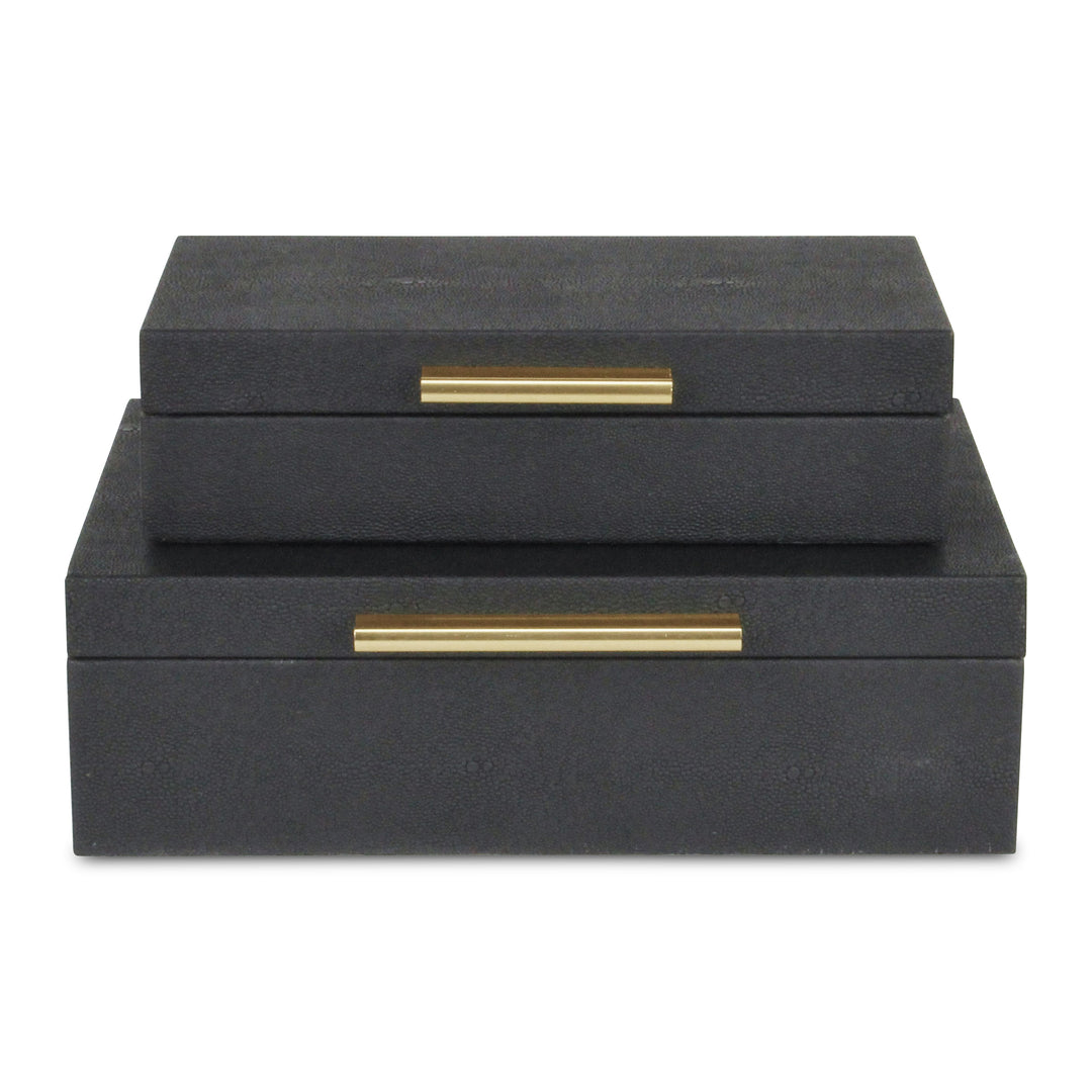 5824-2BK - Lusan Rect Shagreen Boxes -Black