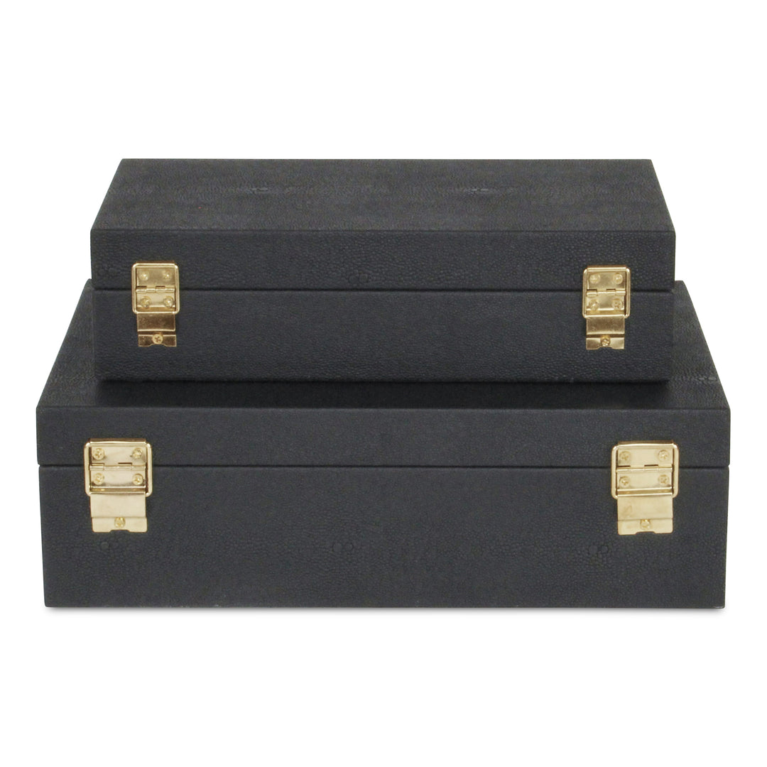 5824-2BK - Lusan Rect Shagreen Boxes -Black