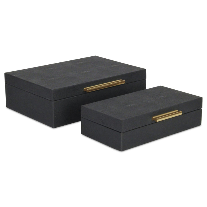 5824-2BK - Lusan Rect Shagreen Boxes -Black