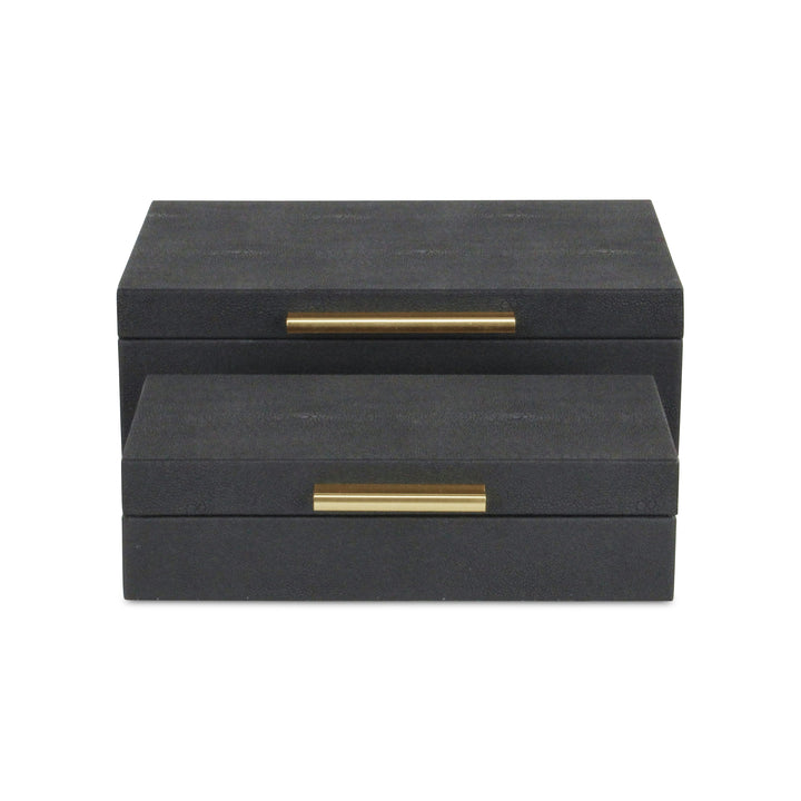 5824-2BK - Lusan Rect Shagreen Boxes -Black