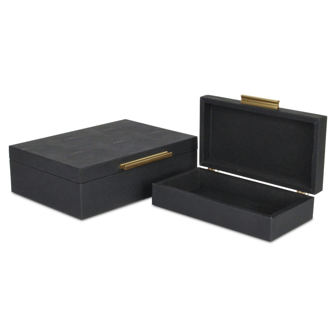 5824-2BK - Lusan Rect Shagreen Boxes -Black