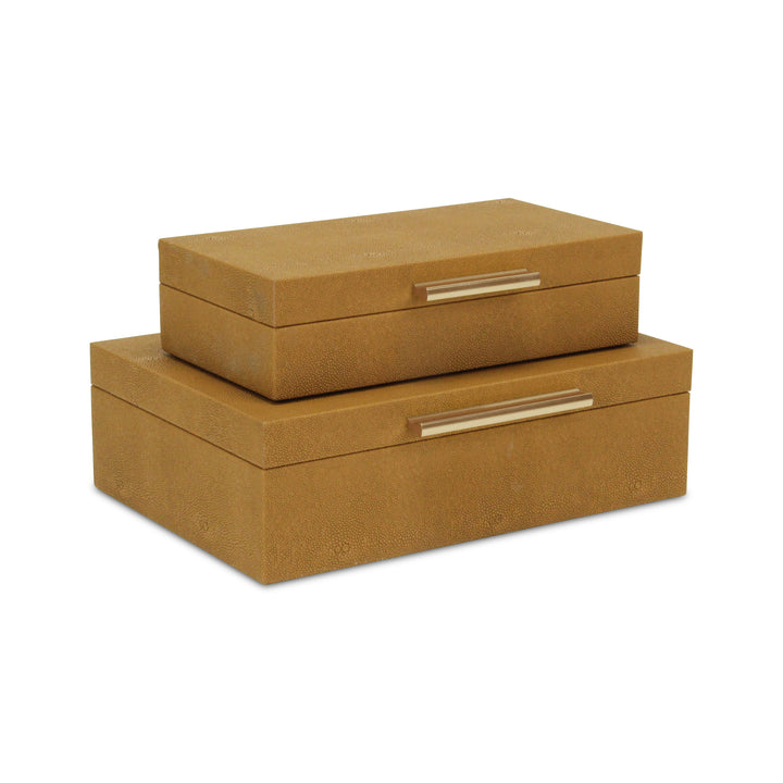 5824-2CM - Lusan Rect Shagreen Boxes - Brown