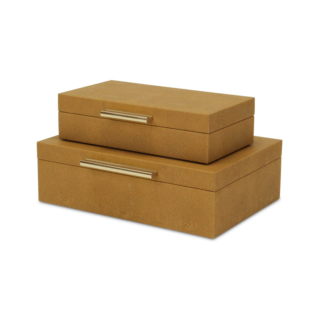 5824-2CM - Lusan Rect Shagreen Boxes - Brown