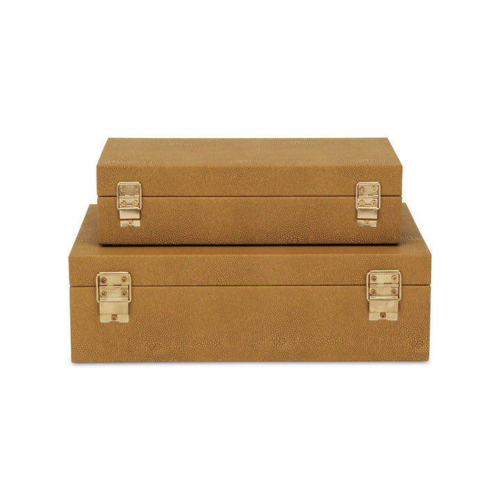 5824-2CM - Lusan Rect Shagreen Boxes - Brown