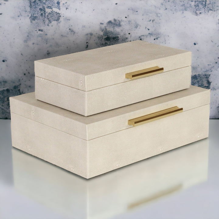 5824-2CR - Lusan Rect Shagreen Boxes - Cream