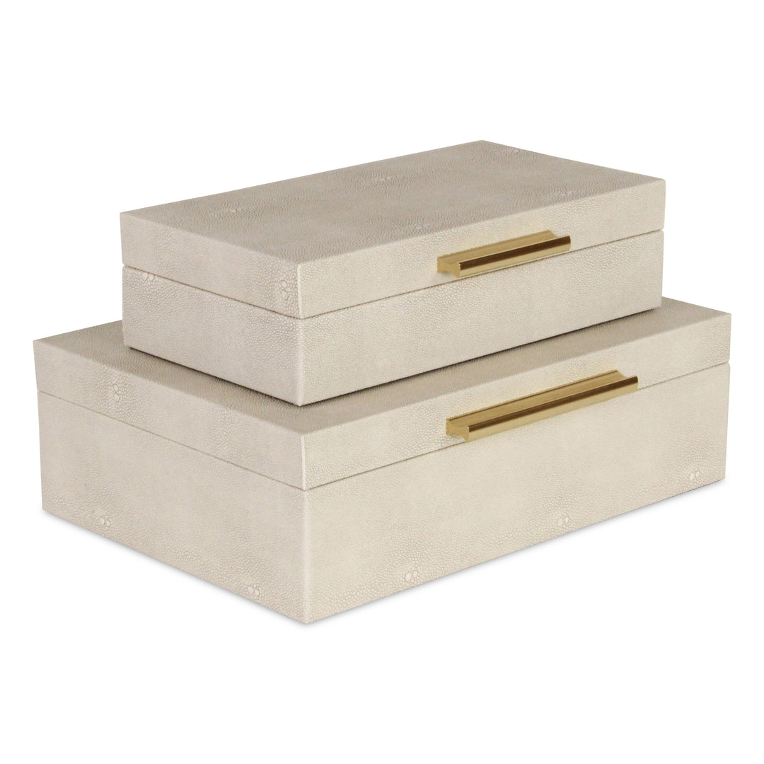 5824-2CR - Lusan Rect Shagreen Boxes - Cream