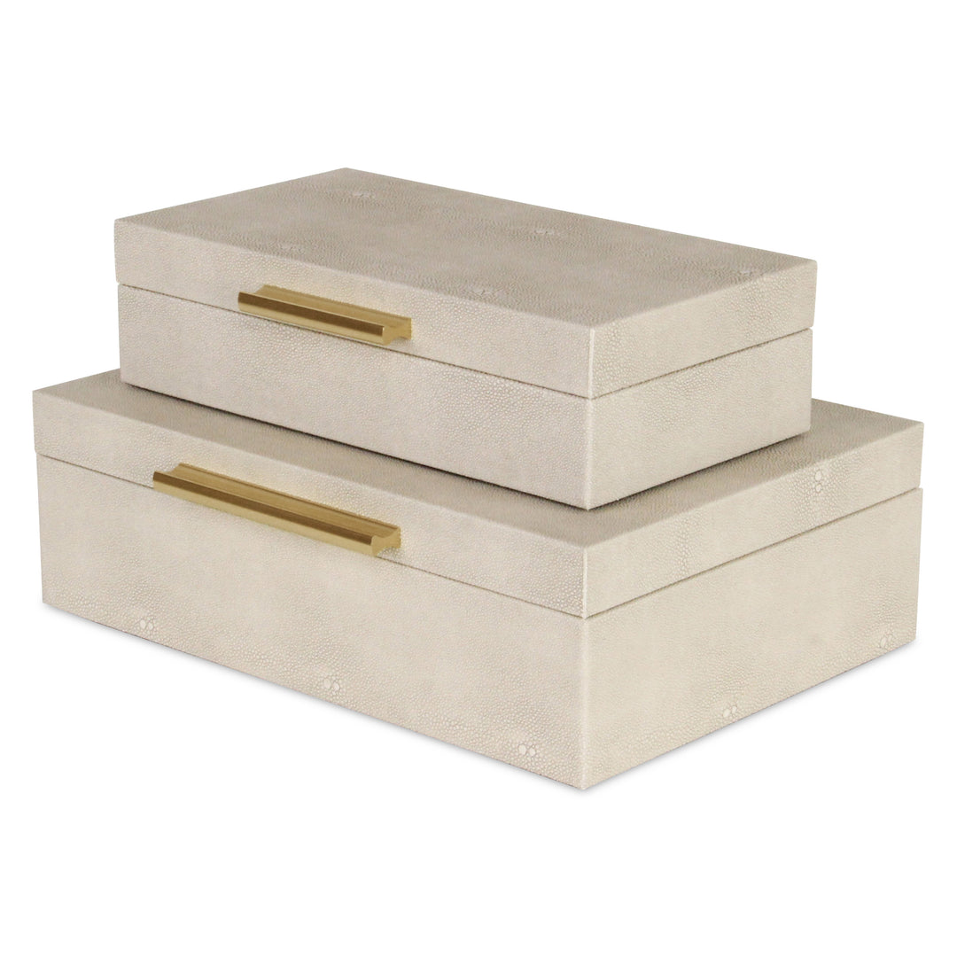 5824-2CR - Lusan Rect Shagreen Boxes - Cream