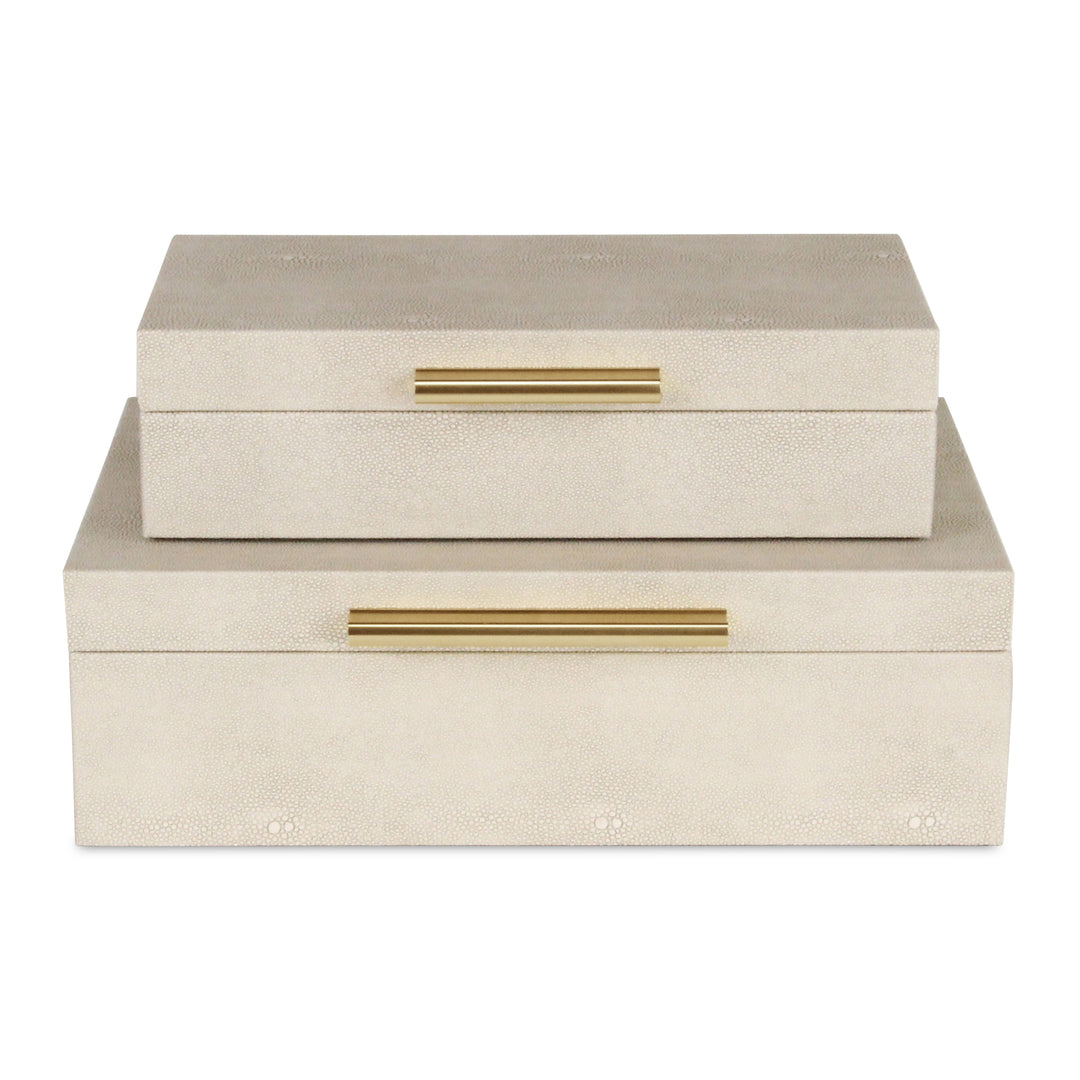 5824-2CR - Lusan Rect Shagreen Boxes - Cream