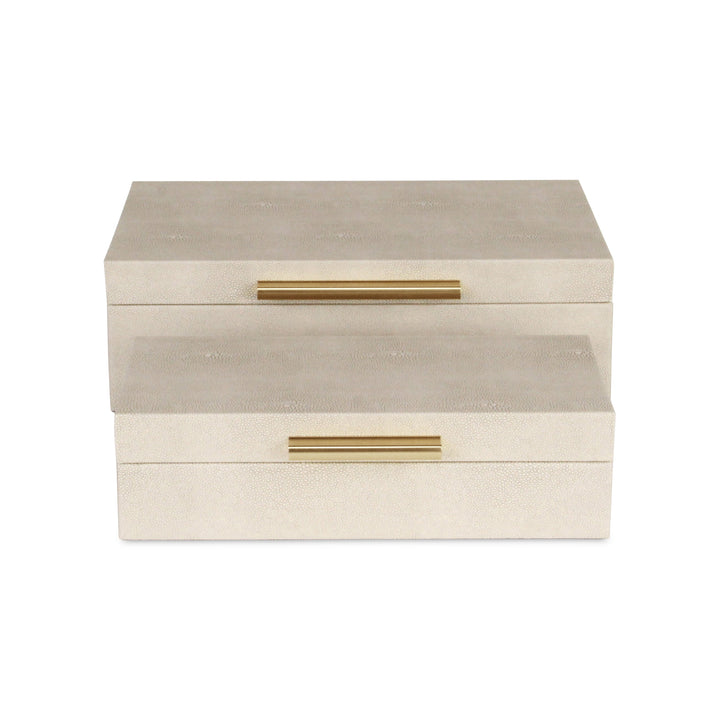 5824-2CR - Lusan Rect Shagreen Boxes - Cream