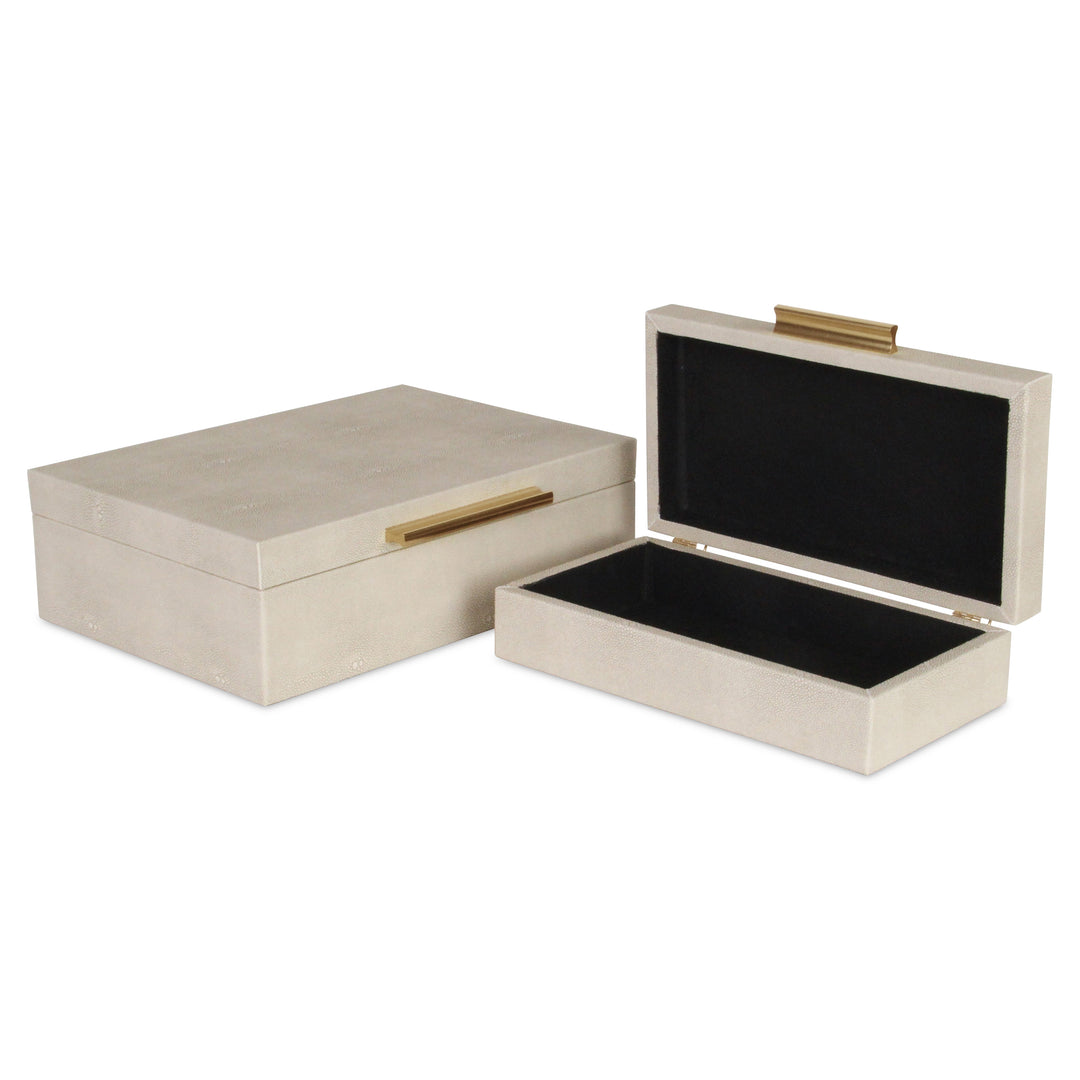 5824-2CR - Lusan Rect Shagreen Boxes - Cream