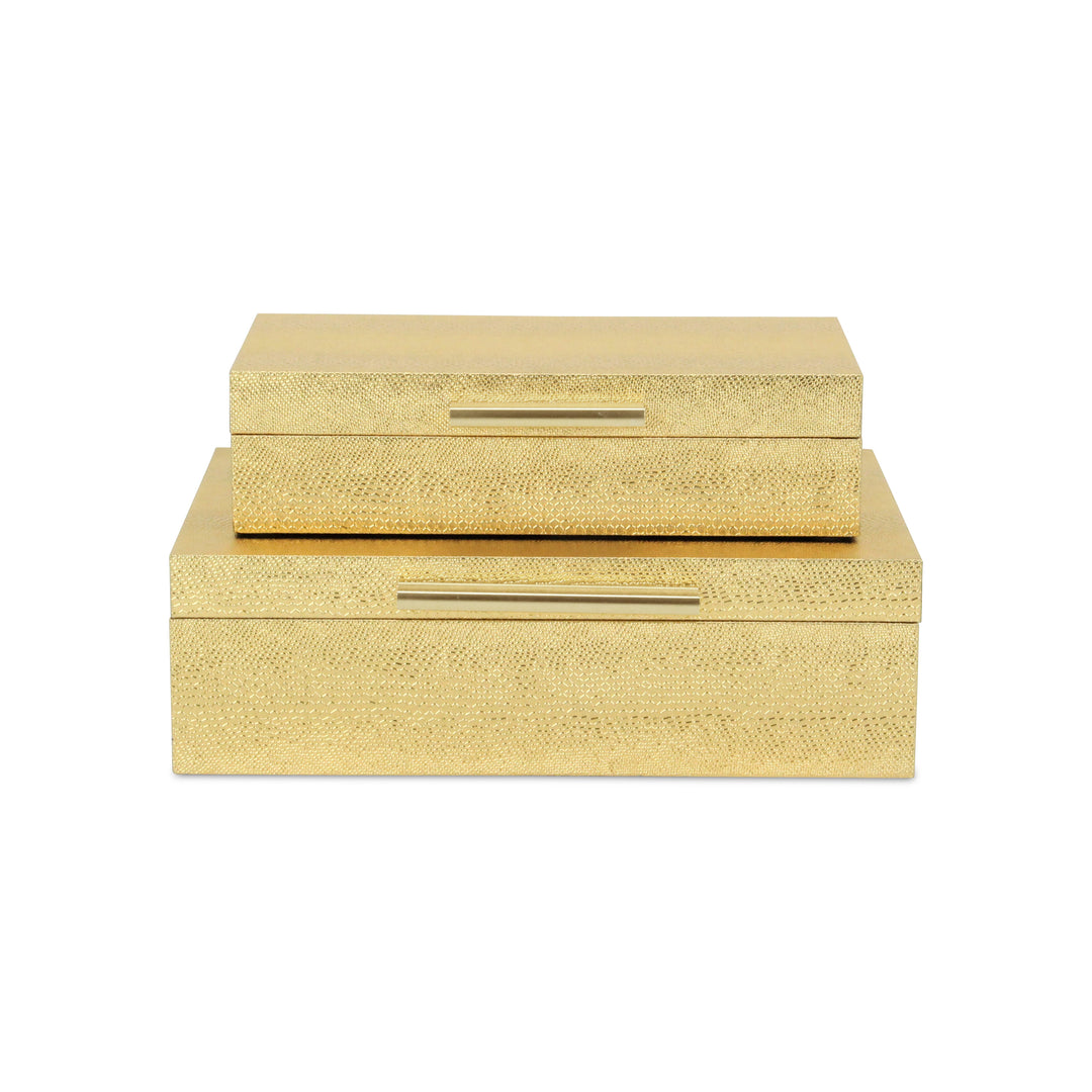 5824-2GDSN - Lusan Rect Shagreen Boxes - Gold Snk