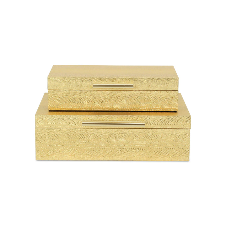 5824-2GDSN - Lusan Rect Shagreen Boxes - Gold Snk