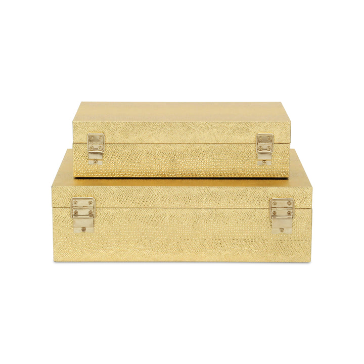 5824-2GDSN - Lusan Rect Shagreen Boxes - Gold Snk