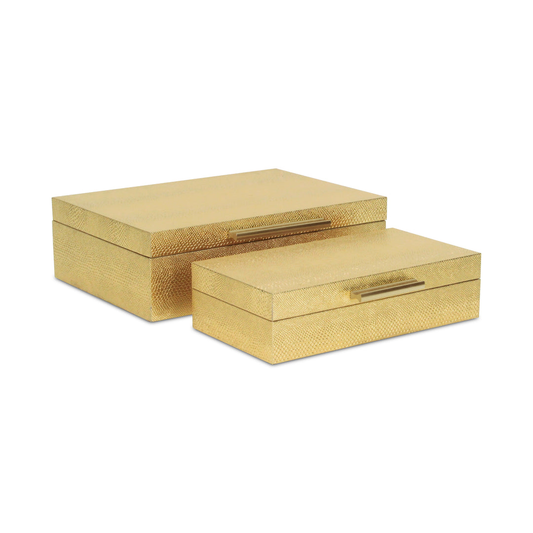 5824-2GDSN - Lusan Rect Shagreen Boxes - Gold Snk