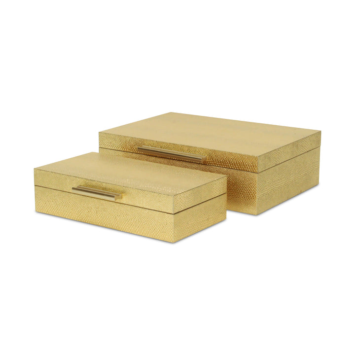 5824-2GDSN - Lusan Rect Shagreen Boxes - Gold Snk