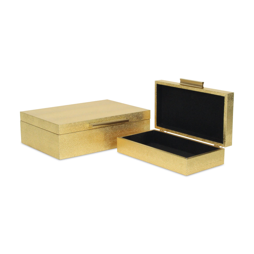 5824-2GDSN - Lusan Rect Shagreen Boxes - Gold Snk