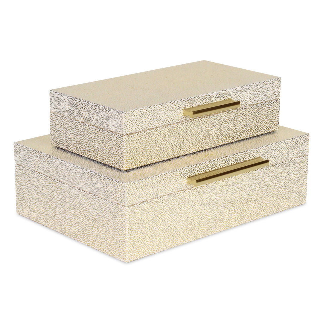 5824-2WTGD - Lusan Rect Shagreen Boxes - White Gold