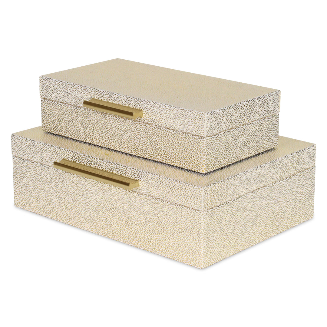 5824-2WTGD - Lusan Rect Shagreen Boxes - White Gold