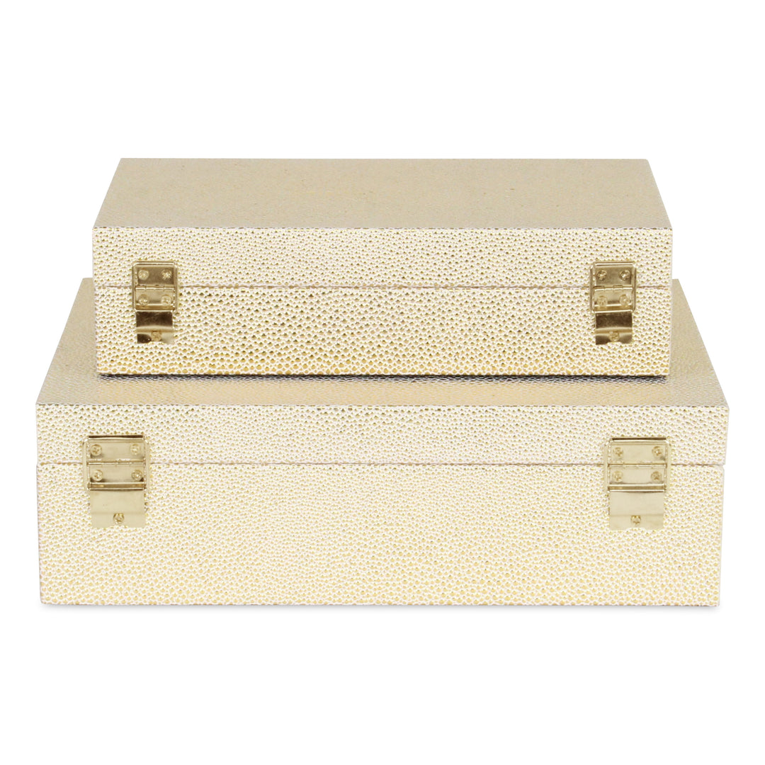 5824-2WTGD - Lusan Rect Shagreen Boxes - White Gold