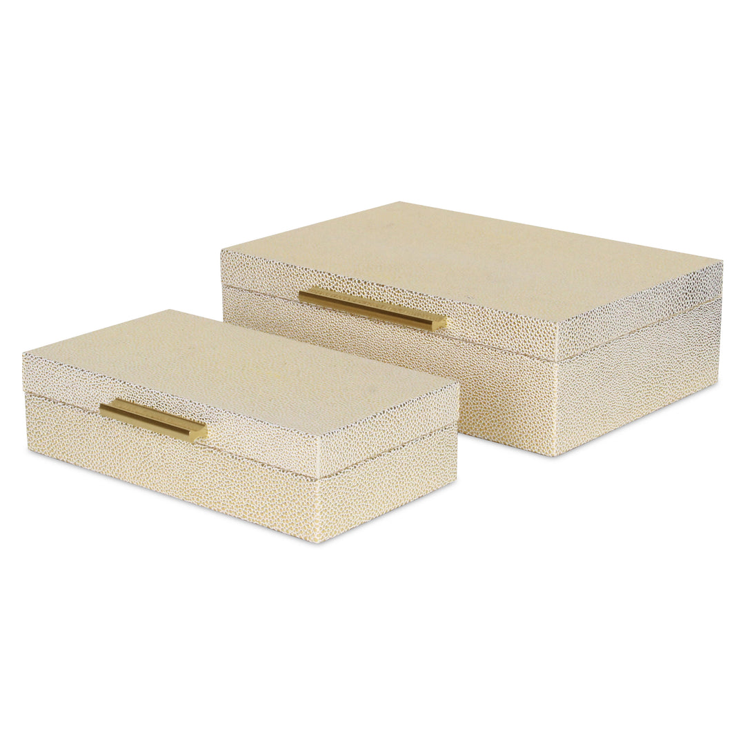 5824-2WTGD - Lusan Rect Shagreen Boxes - White Gold