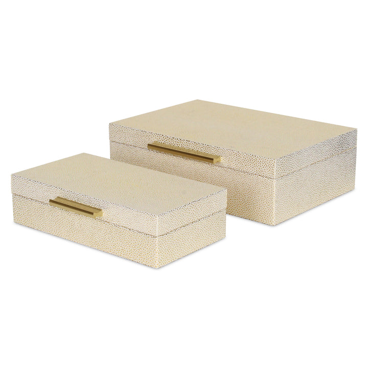 5824-2WTGD - Lusan Rect Shagreen Boxes - White Gold