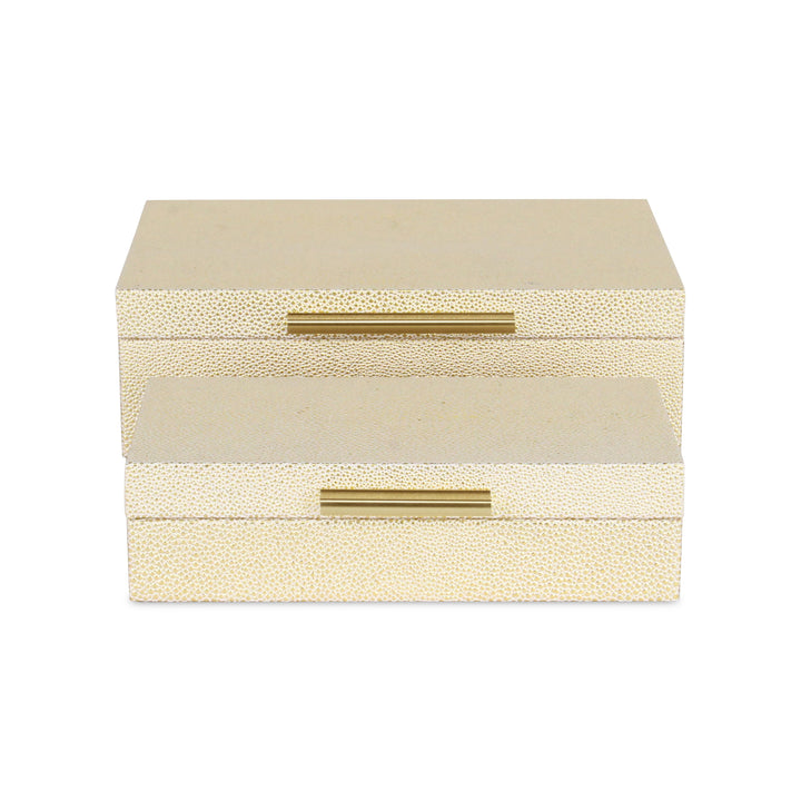 5824-2WTGD - Lusan Rect Shagreen Boxes - White Gold