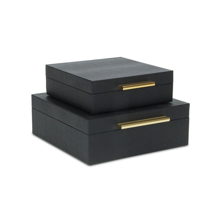 5825-2BKSN - Lusan Square Shagreen Boxes - Black Snk