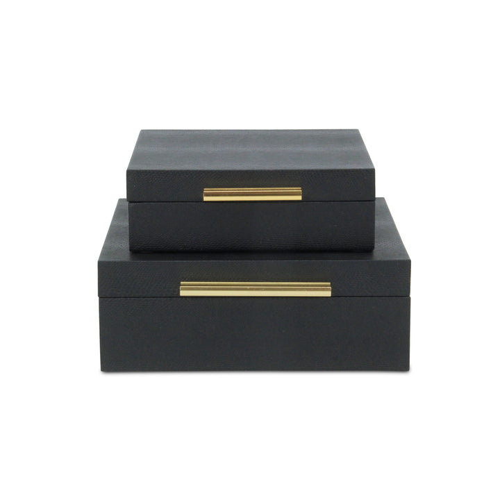 5825-2BKSN - Lusan Square Shagreen Boxes - Black Snk