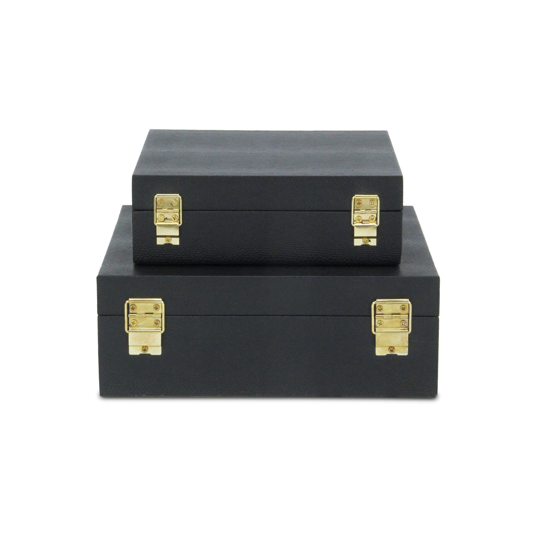 5825-2BKSN - Lusan Square Shagreen Boxes - Black Snk