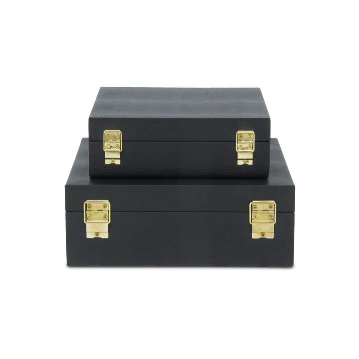 5825-2BKSN - Lusan Square Shagreen Boxes - Black Snk