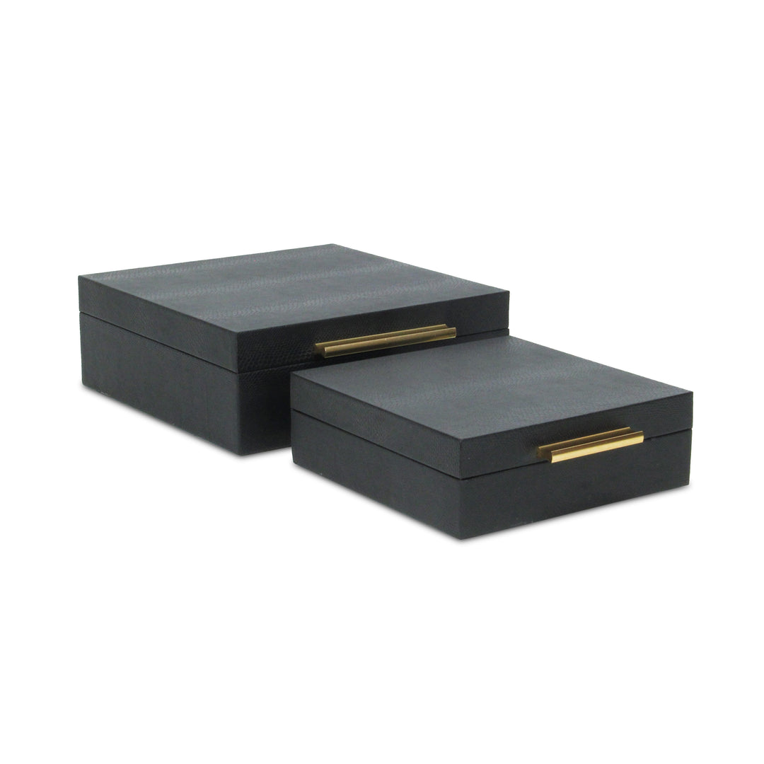 5825-2BKSN - Lusan Square Shagreen Boxes - Black Snk