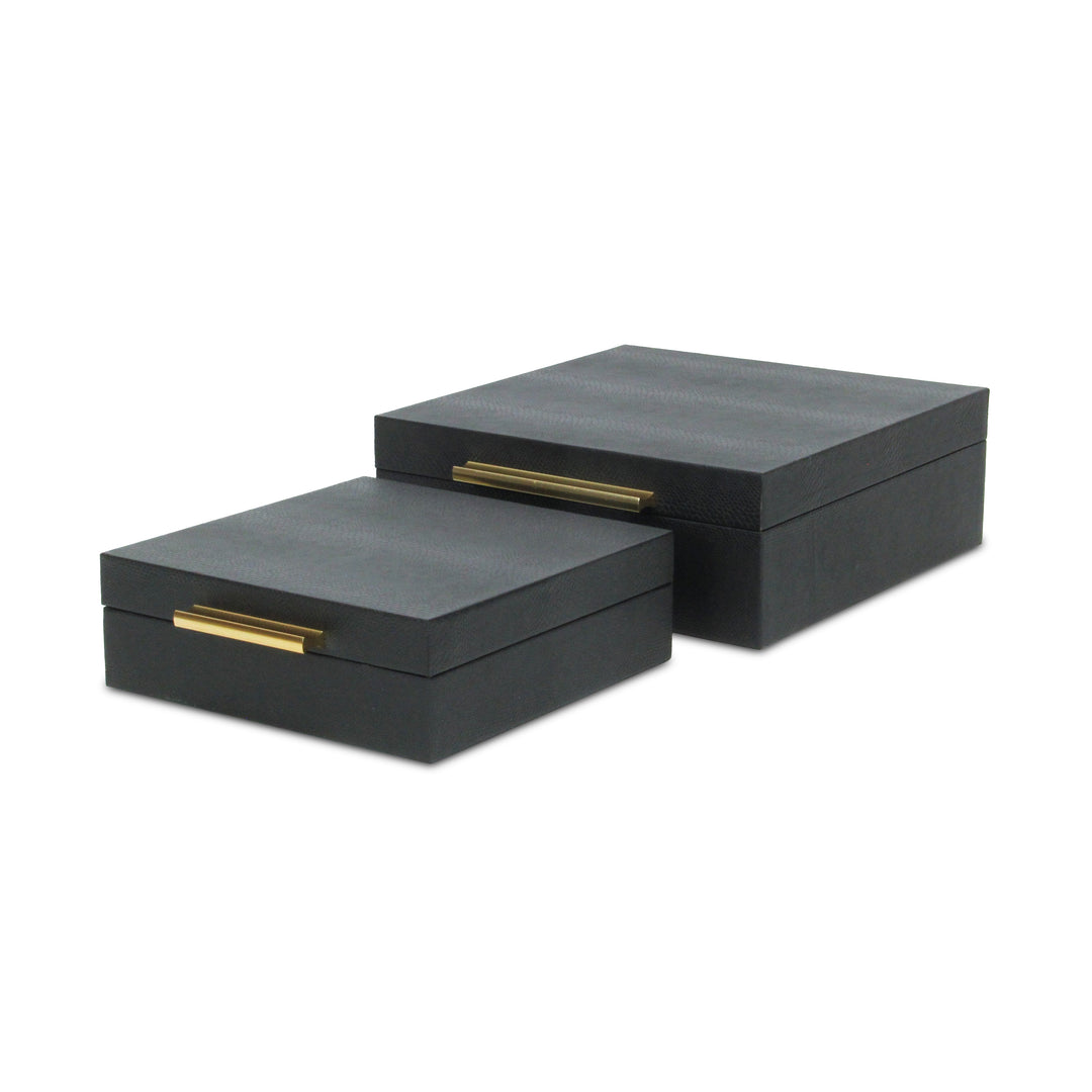 5825-2BKSN - Lusan Square Shagreen Boxes - Black Snk