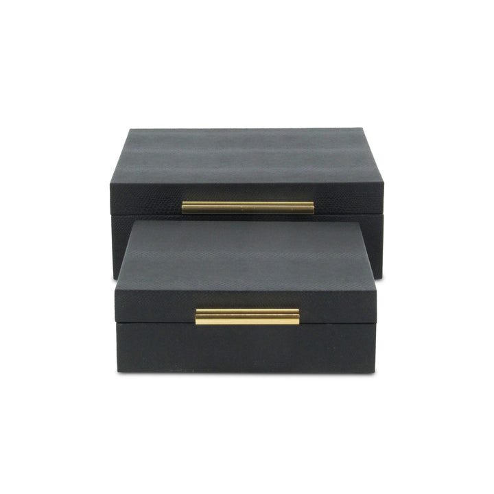 5825-2BKSN - Lusan Square Shagreen Boxes - Black Snk