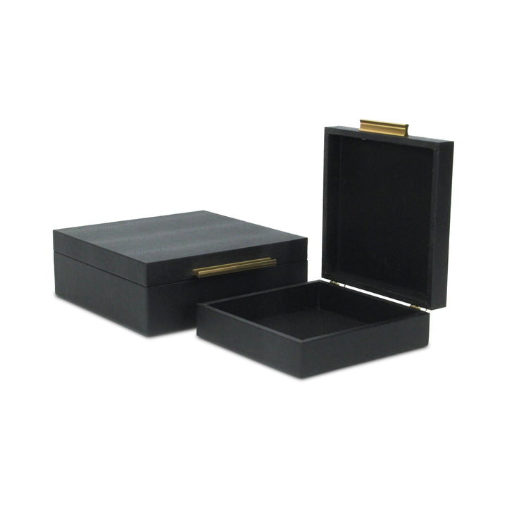 5825-2BKSN - Lusan Square Shagreen Boxes - Black Snk