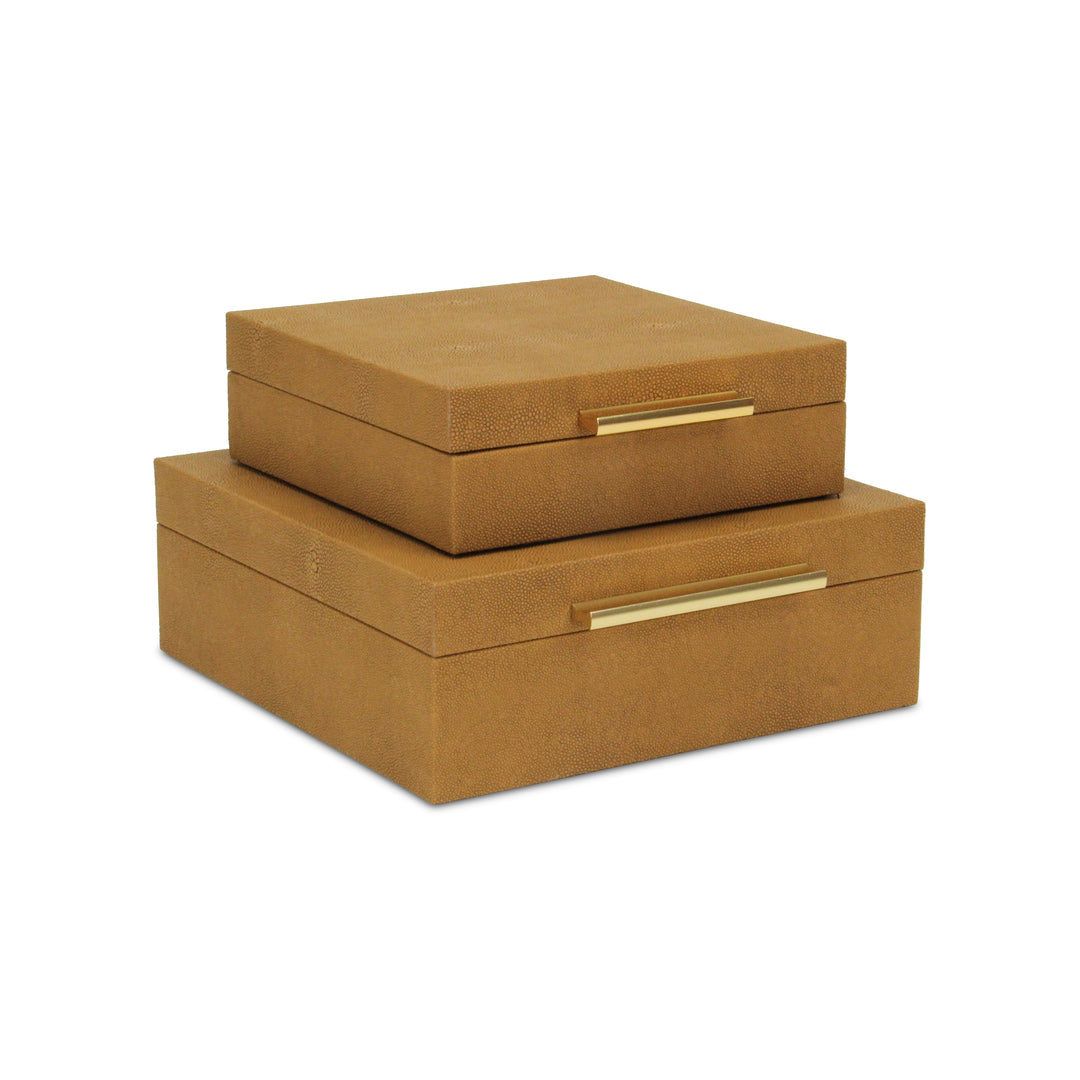 5825-2CM - Lusan Square Shagreen Boxes - Brown