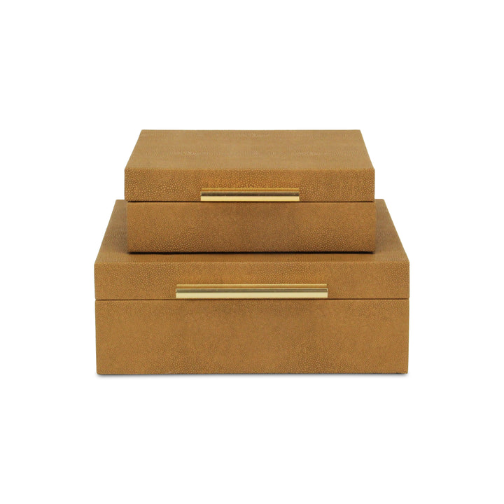 5825-2CM - Lusan Square Shagreen Boxes - Brown