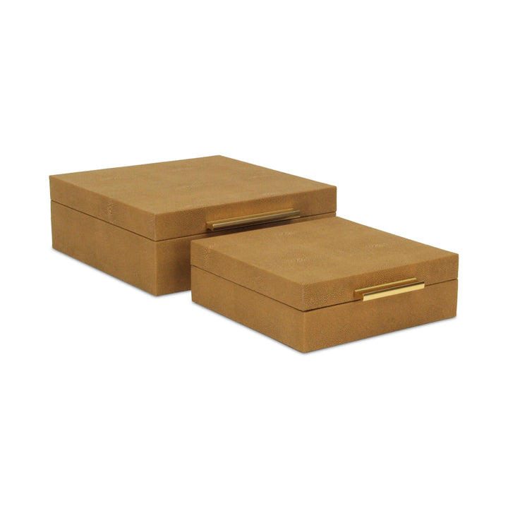 5825-2CM - Lusan Square Shagreen Boxes - Brown